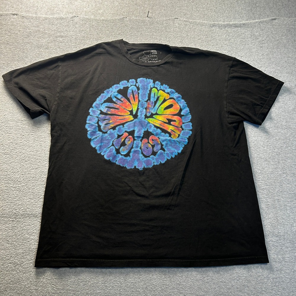 Graphic T Shirt Mens XXL Peace Music Black Hippie Tee Woodstock Casual Sleeve